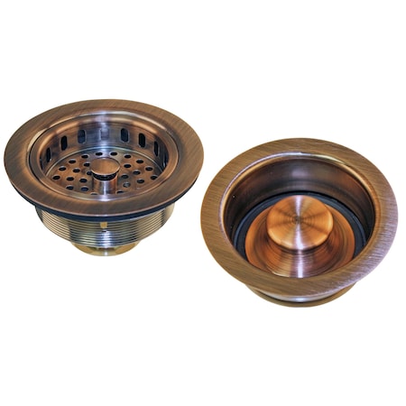 Westbrass Post Style Large Kitchen Basket Strainer W/ InSinkErator Style Disposal Flange & Stopper in Antique D2165-11